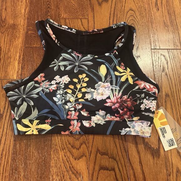 C&C California Womens M Sports Bra Performance Black Floral Mesh Stretch Wicking - Picture 7 of 16